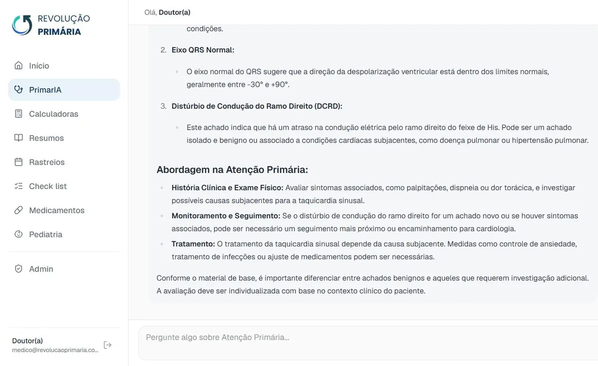 PrimarIA respondendo uma dúvida clínica no app
