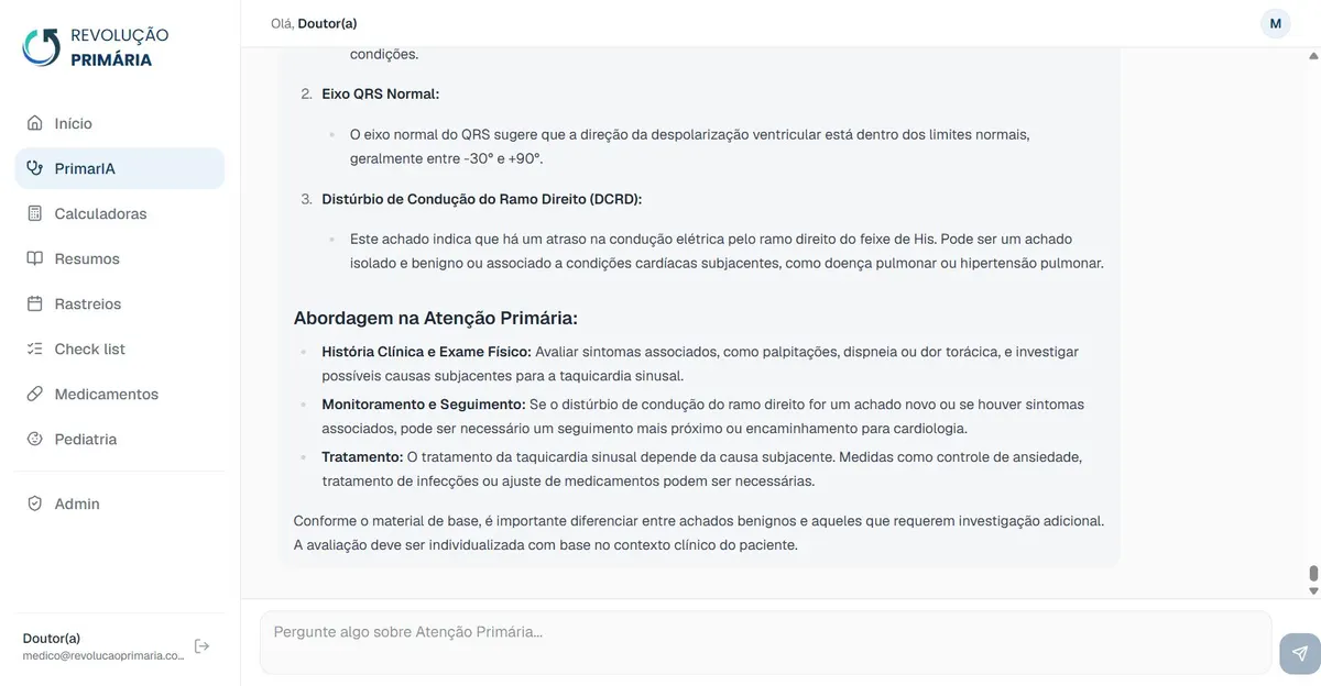 PrimarIA respondendo uma dúvida clínica