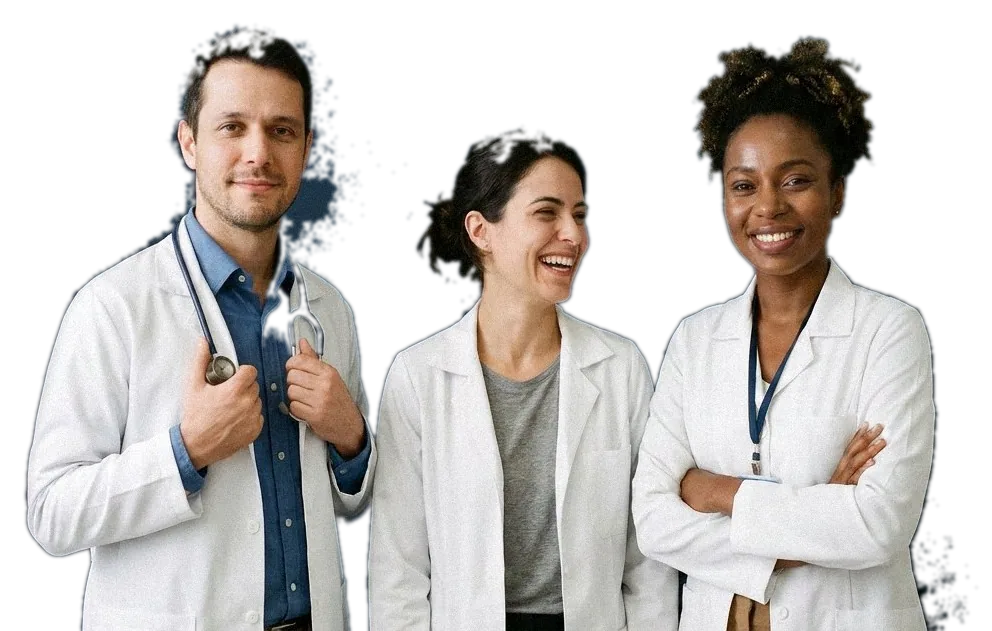 Três médicos da comunidade Revolução Primária