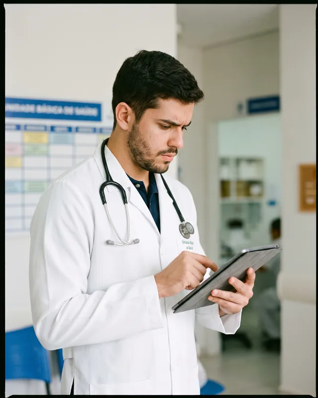 Médico organizando o atendimento numa Unidade Básica de Saúde